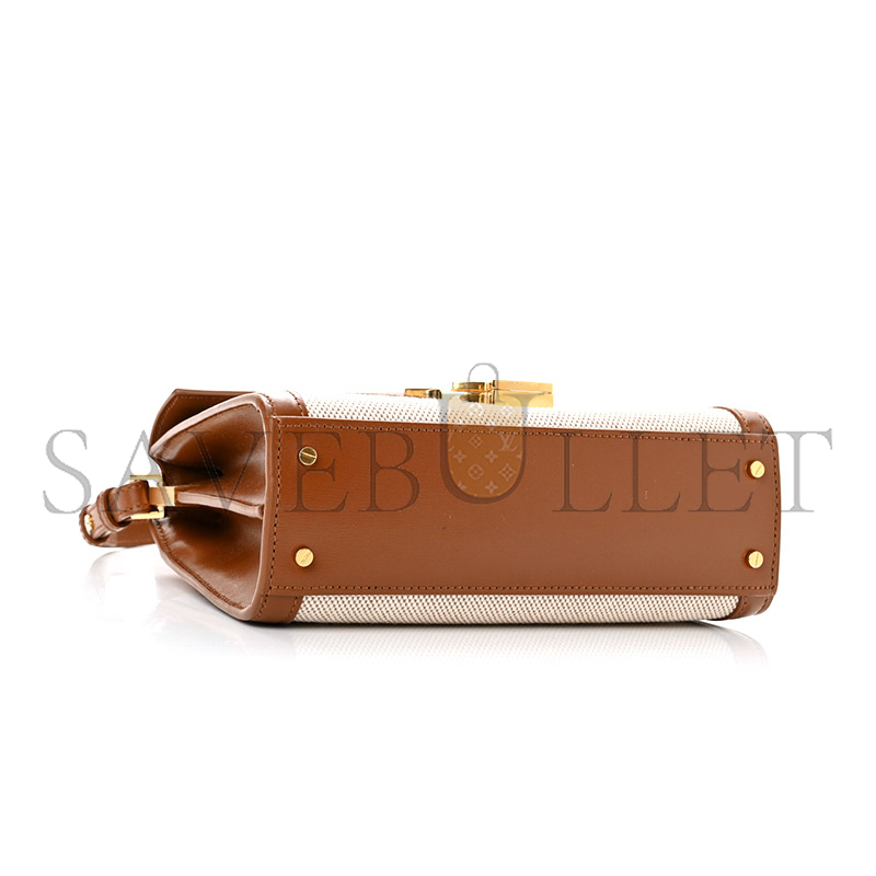 YSL CASSANDRA MINI TOP HANDLE BAG IN CANVAS AND CALFSKIN 602716 (20*16*7.5cm)